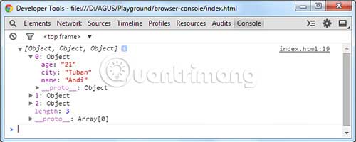 Kết quả khi sử dụng console.log()