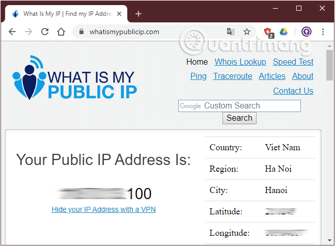 Tìm địa chỉ IP public với sentayho.com.vn