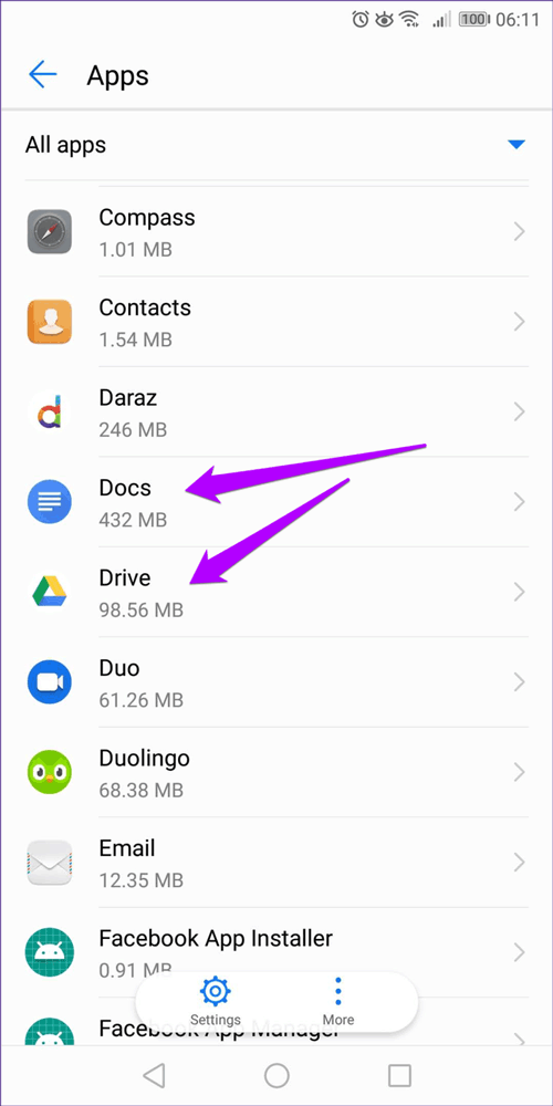 Select the Docs and Drive apps