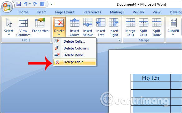 Thủ thuật xóa nhanh bảng trong Word - Ảnh minh hoạ 2