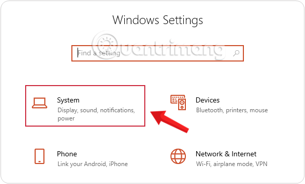 Nhấn chọn System trong Windows Settings