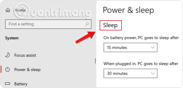 Thiết lập chế độ Sleep Windows 10