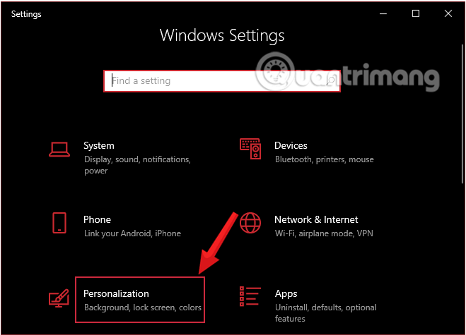 Nhấn chọn Personalization trong Windows Settings