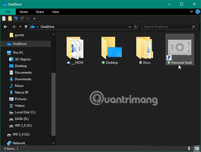 Trên desktop Windows 10, bạn sẽ tìm thấy Personal Vault trong thư mục OneDrive thuộc File Explorer