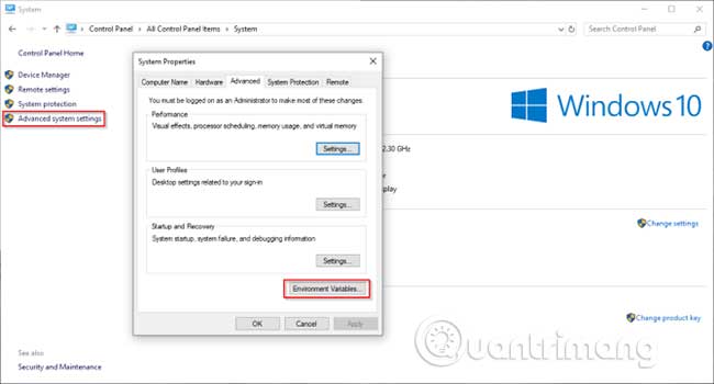 Trong cửa sổ mở ra, bấm vào Environment Variables