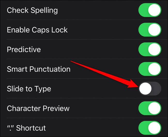 Tắt Slide to Type