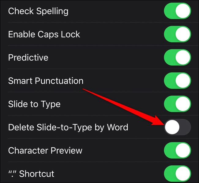 Tắt Delete Slide-to-Type by Word