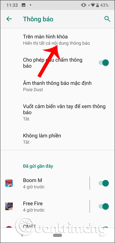 Chỉnh thông báo màn hình khóa