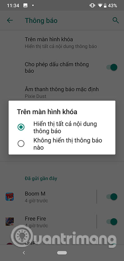 Ẩn, hiện thông báo