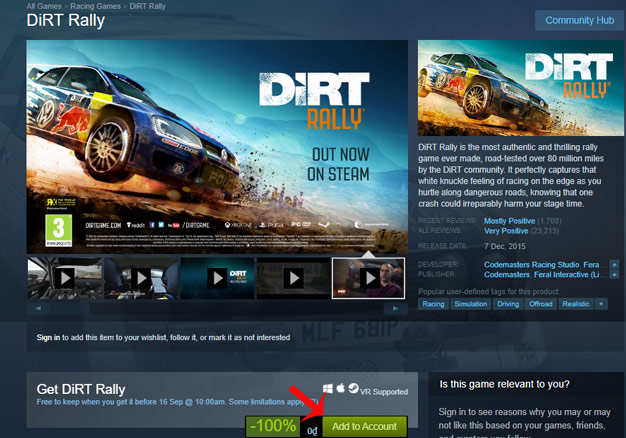 Mời nhận tựa game đua xe Dirt Rally trị giá 39,99USD, đang miễn phí