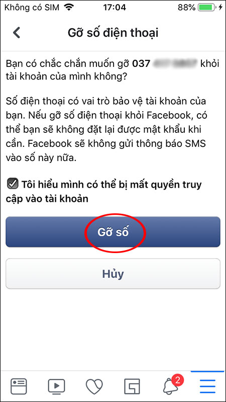 Đồng ý gỡ số điện thoại