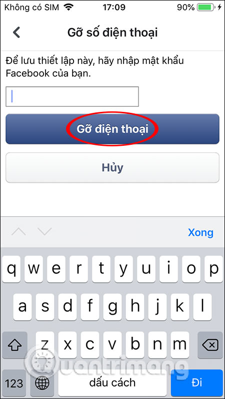 Nhập mật khẩu gỡ số