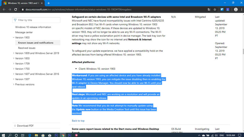 Microsof thừa nhận lỗi trên bản cập nhật Windows 10 mới nhất 
