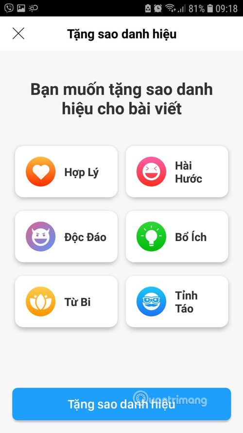 Tính năng tặng sao