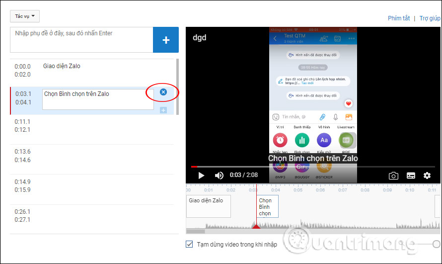 Click trực tiếp vào khoảng thời gian