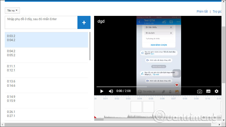 Giao diện thêm phụ đề video