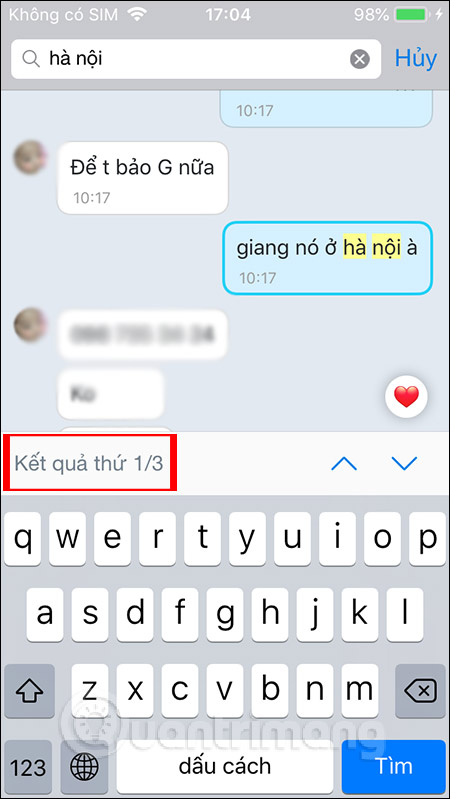 Hiện kết quả tìm được