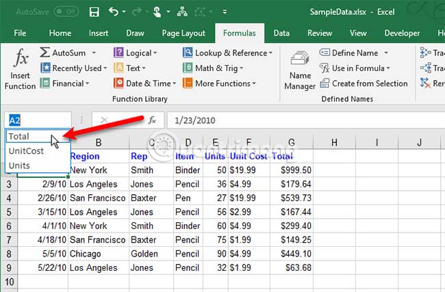 Sử dụng tên để điều hướng nhanh trong Excel