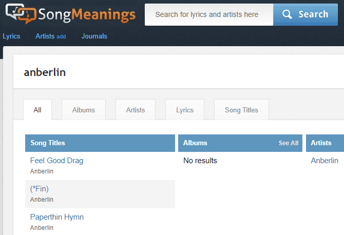 Trang web Songmeanings.com