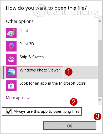 Chọn Windows Photo Viewer làm mặc định