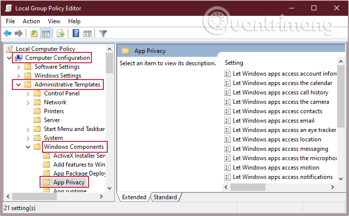Tìm tùy chọn Cho phép ứng dụng Windows chạy trong nền trong Quyền riêng tư của ứng dụng