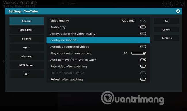 Cách tải phụ đề trong add-on Kodi YouTube