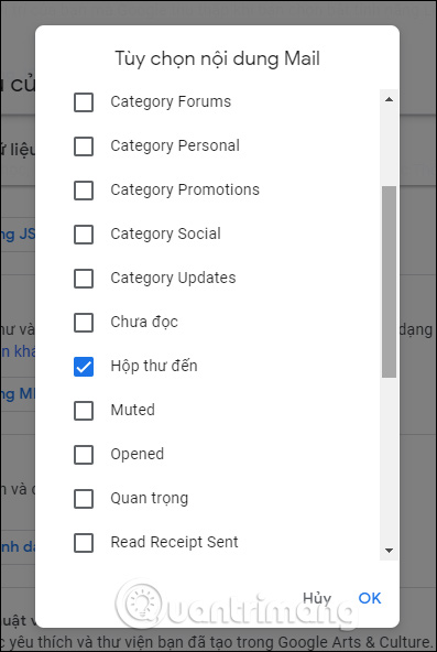 Chọn nhãn email muốn tải