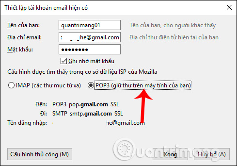 Chọn POP3