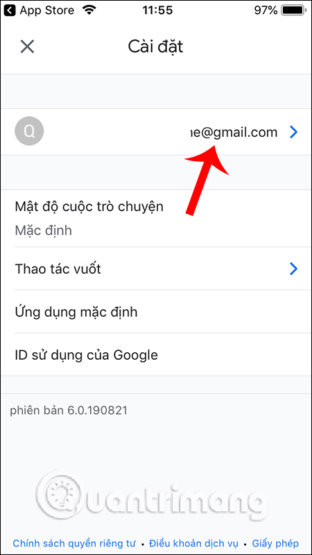Nhấn tên tài khoản