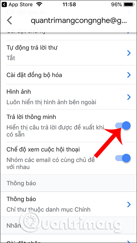 Tắt trả lời thông minh