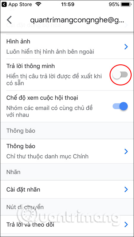 Bật trả lời thông minh