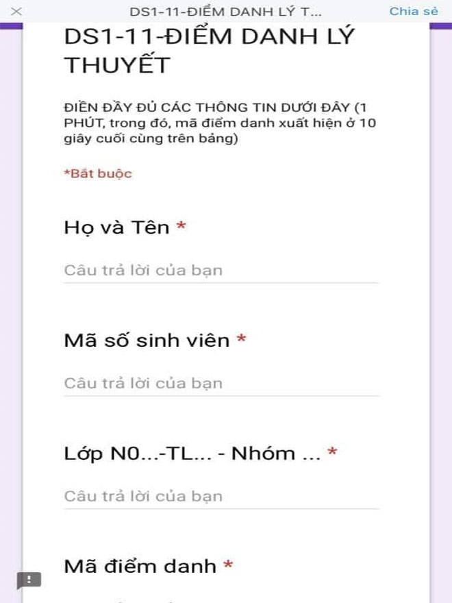Bảng điền thông tin
