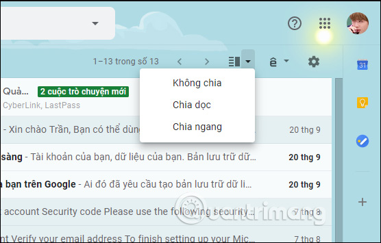 Tùy chọn cho giao diện Gmai