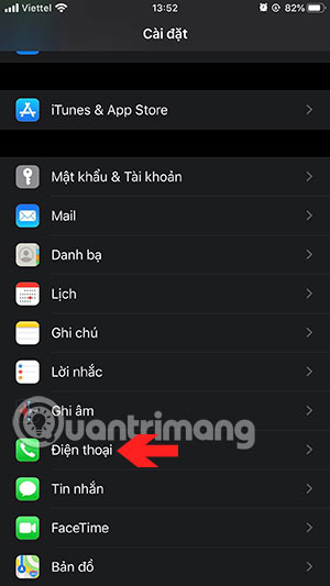 Menu Cài đặt iPhone