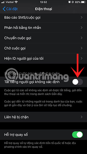 Bật Tắt tiếng người gọi không xác định