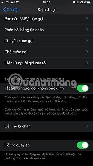 Tùy chọn Tắt tiếng người gọi không xác định được bật