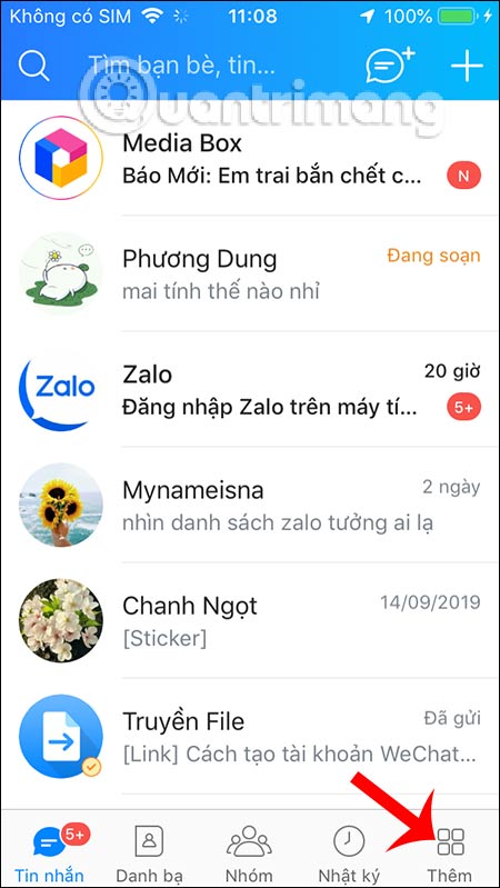 Giao diện Zalo iPhone