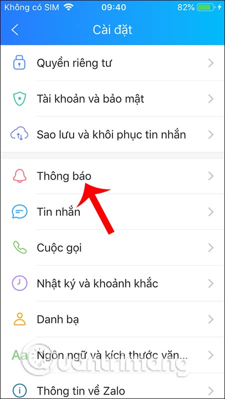 Thông báo Zalo iPhone