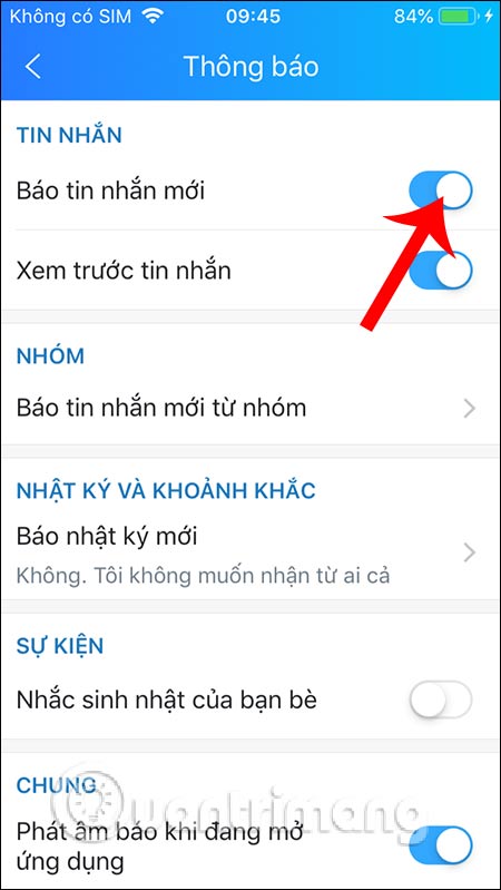 Bỏ nhận tin nhắn Zalo