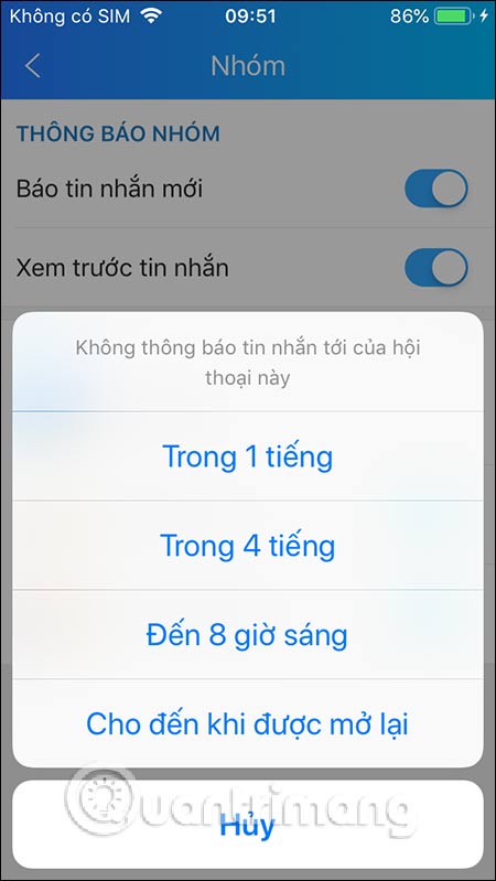 Chọn tắt thông báo nhóm riêng lẻ