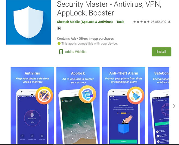 Ứng dụng Security Master của Cheetah Mobile với hơn 25 triệu lượt download