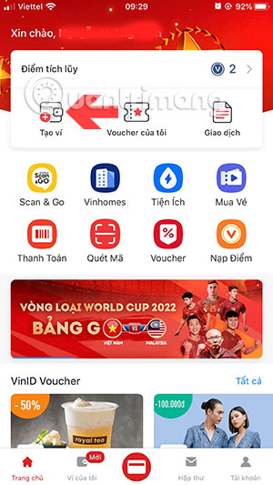 Giao diện chính VinID
