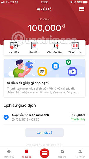 Số dư trong ví VinID