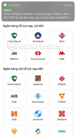 Chọn ngân hàng đang sử dụng