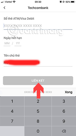 Ghi thông tin thẻ ngân hàng
