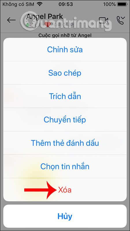 Chọn xóa tin nhắn