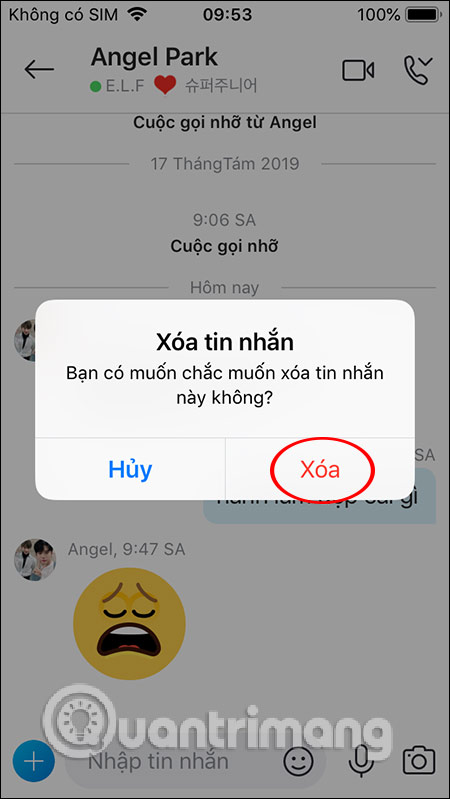 Đồng ý xóa tin nhắn