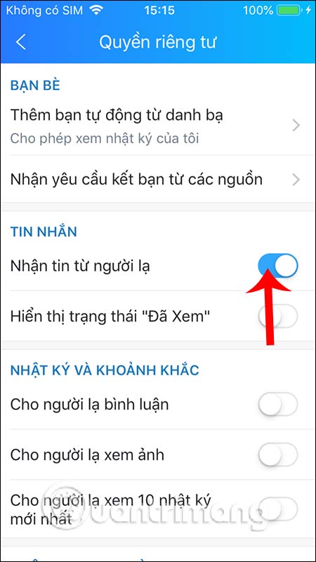 Chặn tin nhắn từ người lạ