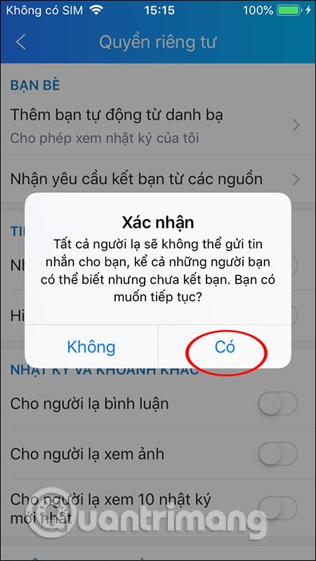 Xá nhận chặn tin nhắn