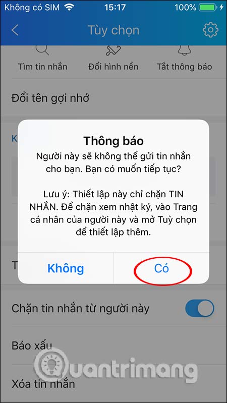 Không nhận tin nhắn từ người này